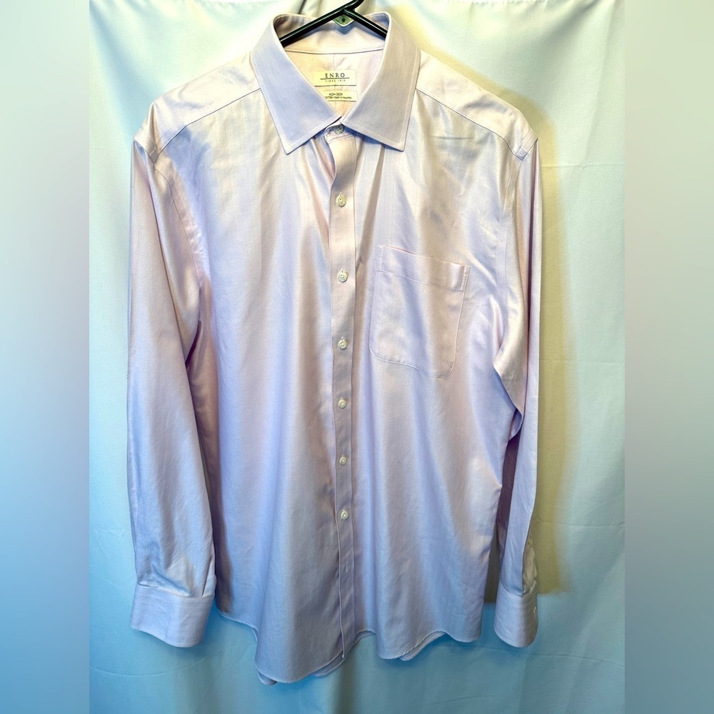 Enro Men’s Size 16 34-35 XL Button Up Long Sleeve Dress Shirt‎ Pink Light Purple